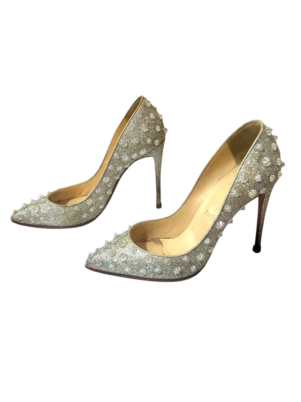 Christian Louboutin Spiked Aurora Crystal Stud Red Bottom Pumps Heels - Picture 4 of 8